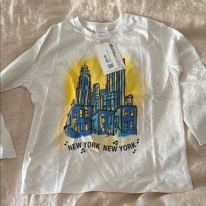 Zara White and Yellow Long Sleeve Tees